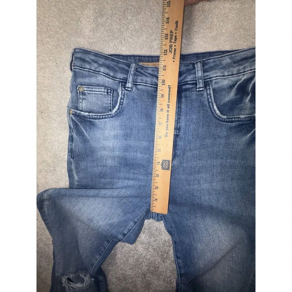 Pilcro The Icon Flare Jeans 29 Medium Blue Denim High Rise Anthropologie Distres